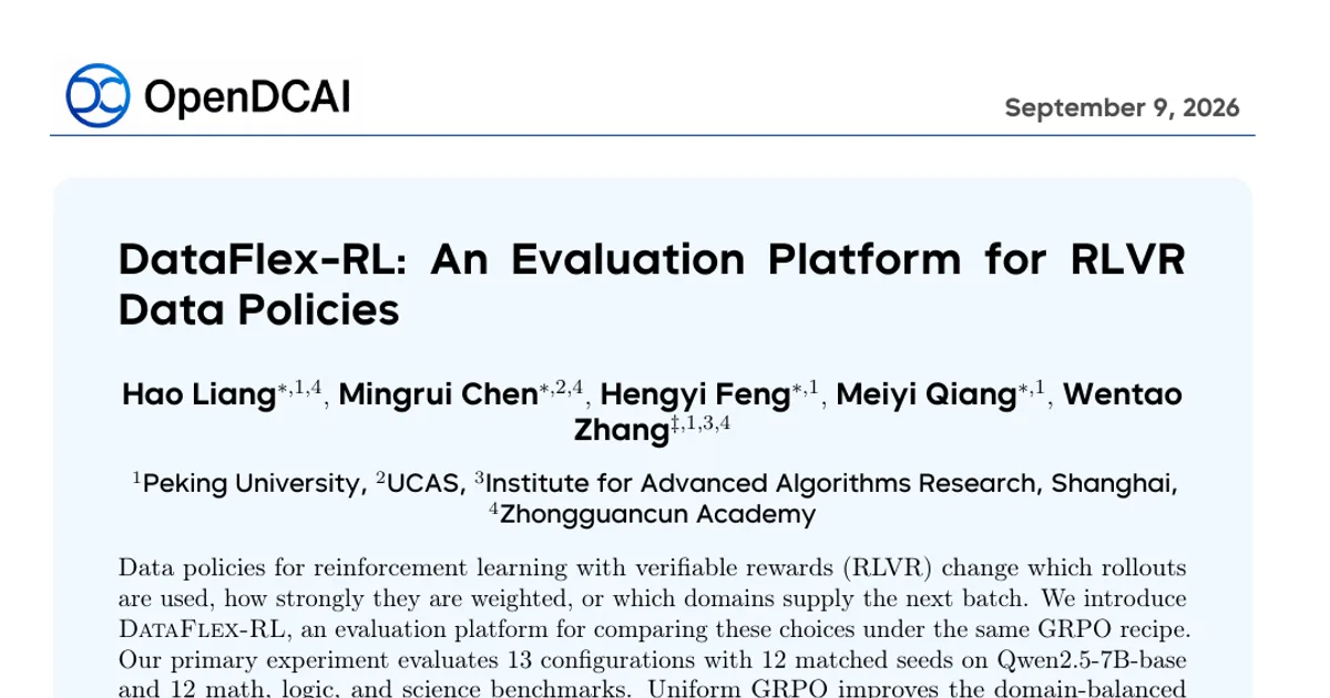 DataFlex-RL: An Evaluation Platform for RLVR Data Policies