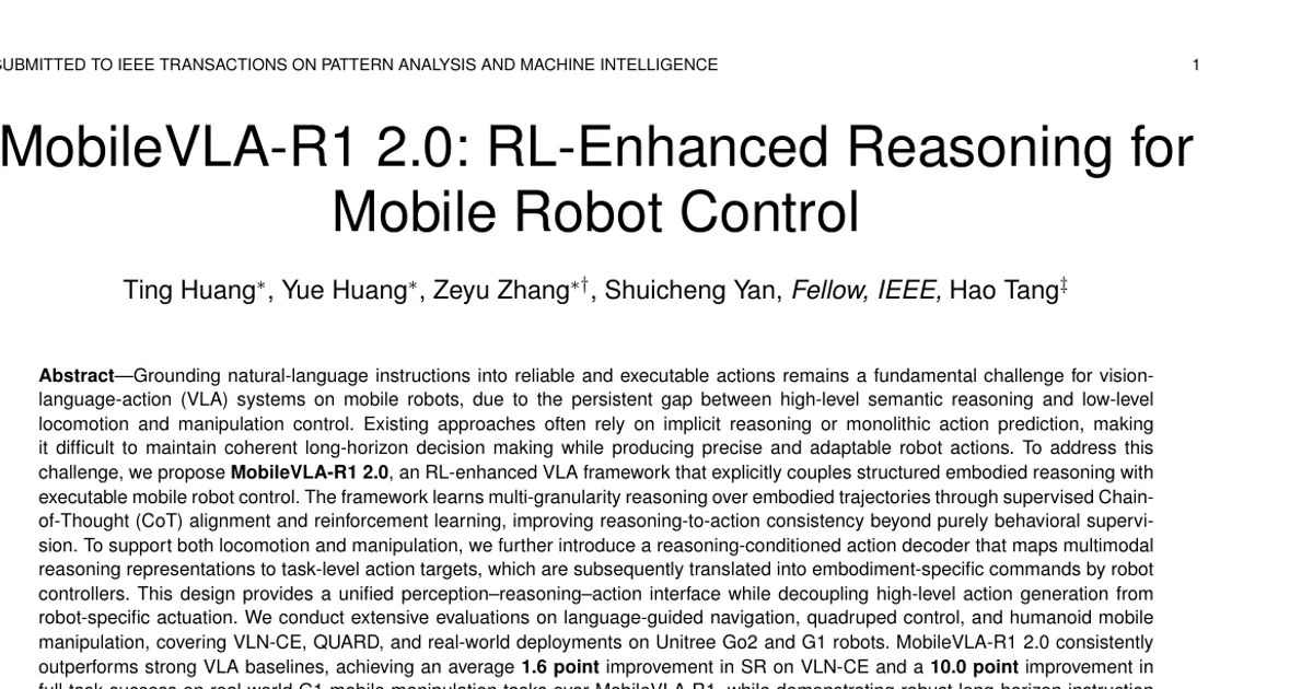 MobileVLA-R1 2.0: ragionamento potenziato dall’apprendimento per rinforzo per il controllo dei robot mobili