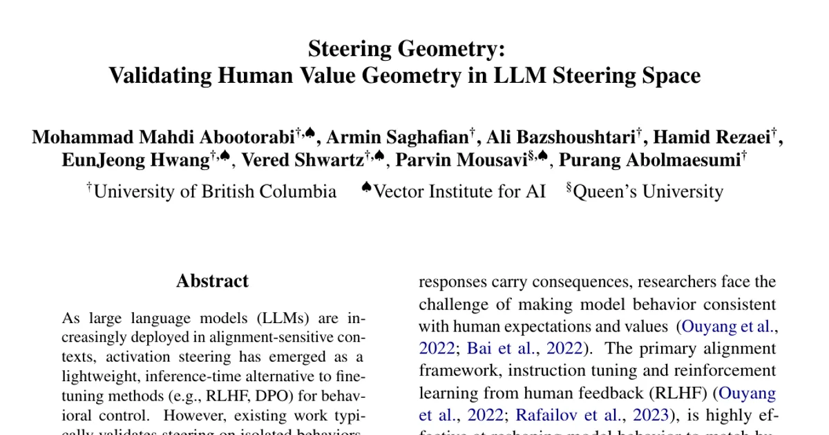Geometria dello steering: verificare la geometria dei valori umani nello spazio di steering degli LLM