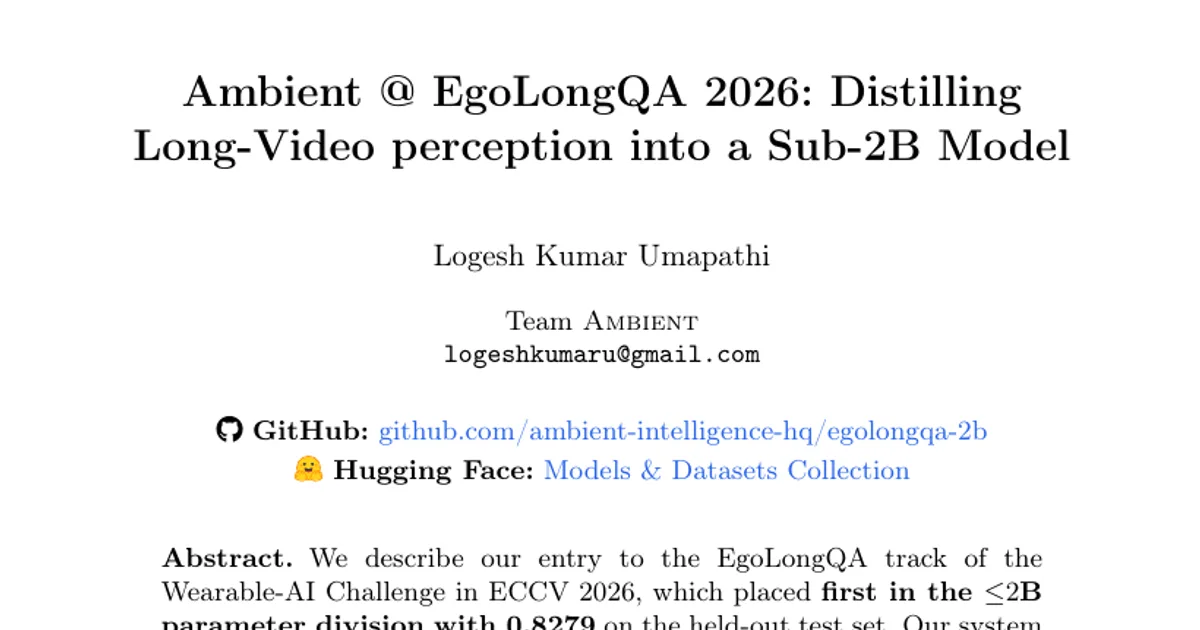 Ambient @ EgoLongQA 2026: distillare la percezione di video lunghi in un modello con meno di 2B parametri