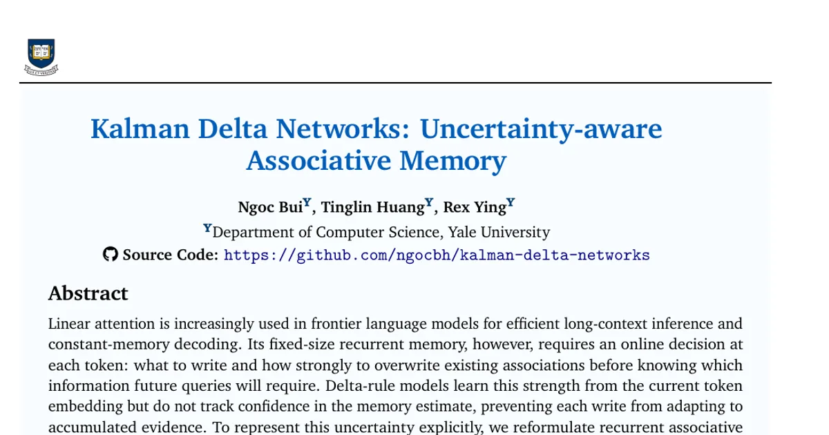 Kalman Delta Networks: Uncertainty-aware Associative Memory