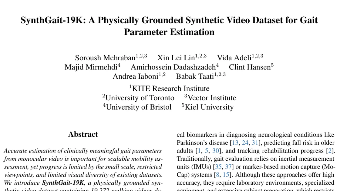SynthGait-19K: A Physically Grounded Synthetic Video Dataset for Gait Parameter Estimation