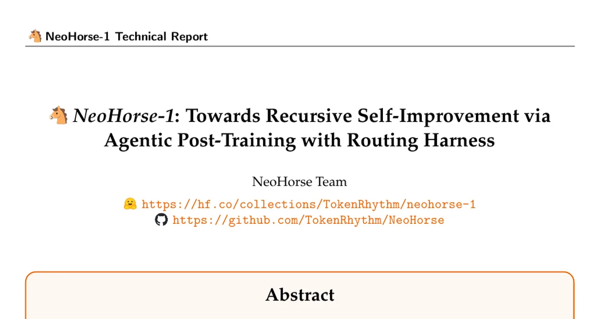 NeoHorse-1: Towards Recursive Self-Improvement via Agentic Post-Training with Routing Harness