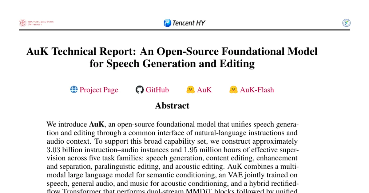 AuK Technical Report: An Open-Source Foundational Model for Speech Generation and Editing