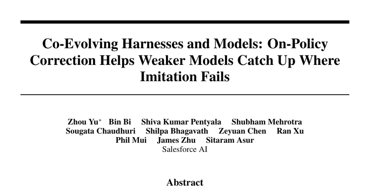 Co-Evolving Harnesses and Models: On-Policy Correction Helps Weaker Models Catch Up Where Imitation Fails