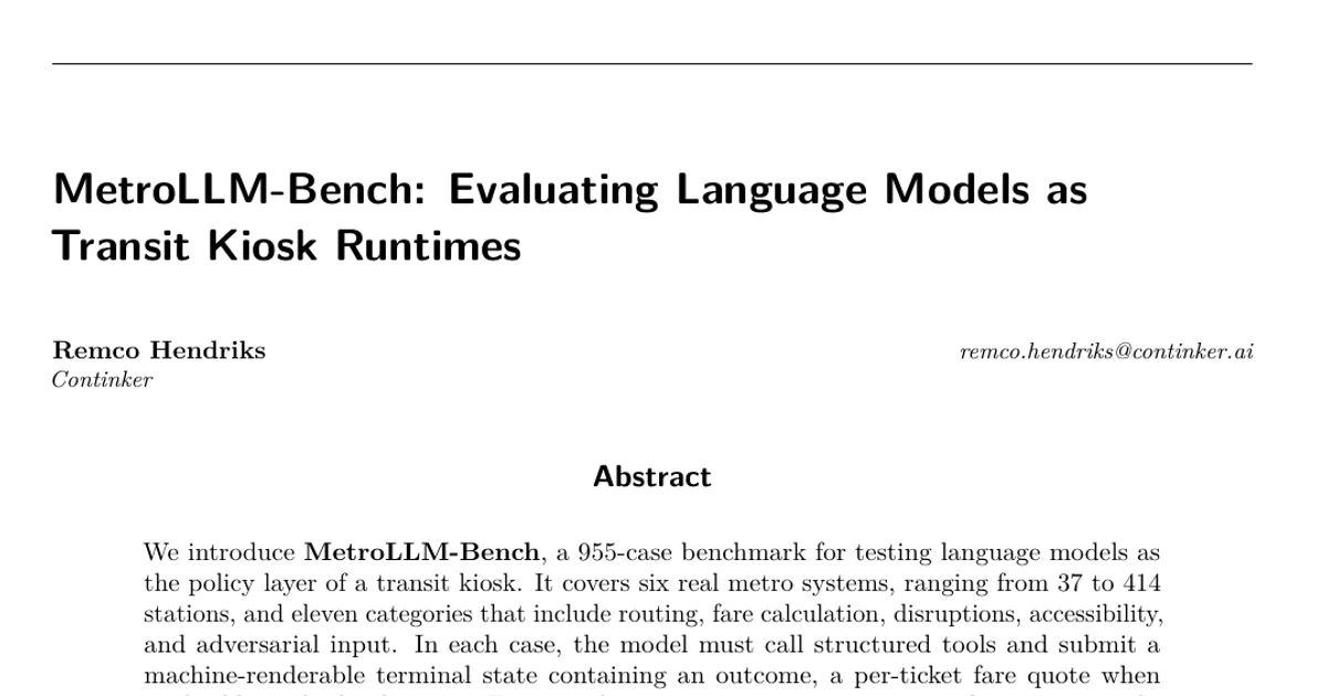MetroLLM-Bench: Evaluating Language Models as Transit Kiosk Runtimes