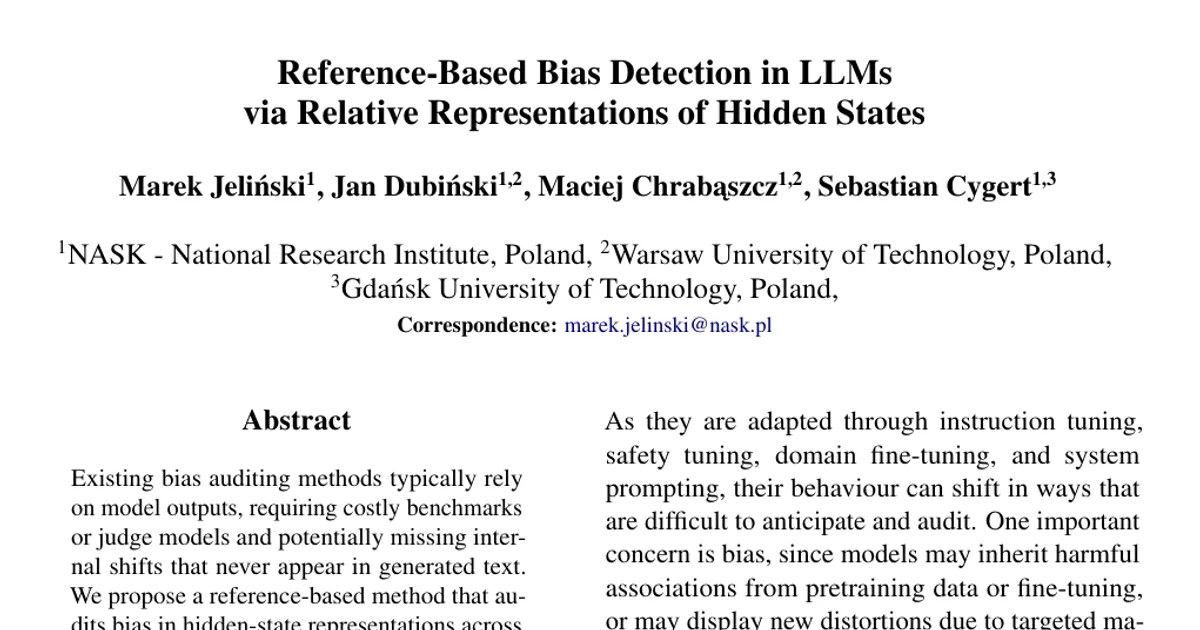 Reference-Based Bias Detection in LLMs via Relative Representations of Hidden States