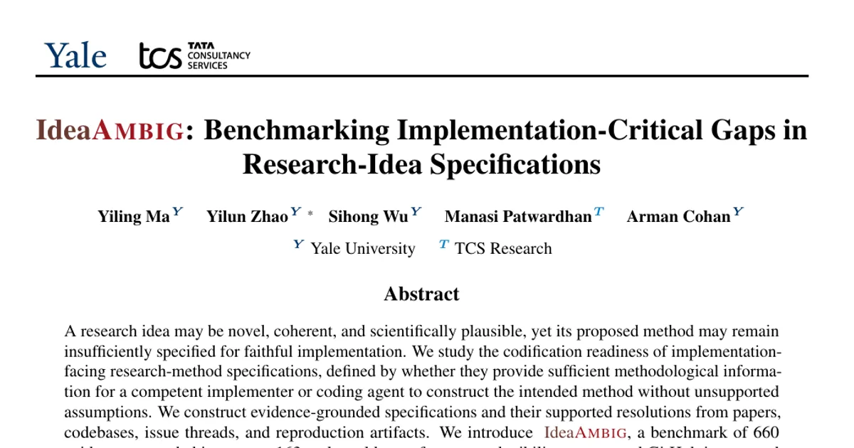 IdeaAMBIG: Benchmarking Implementation-Critical Gaps in Research-Idea Specifications