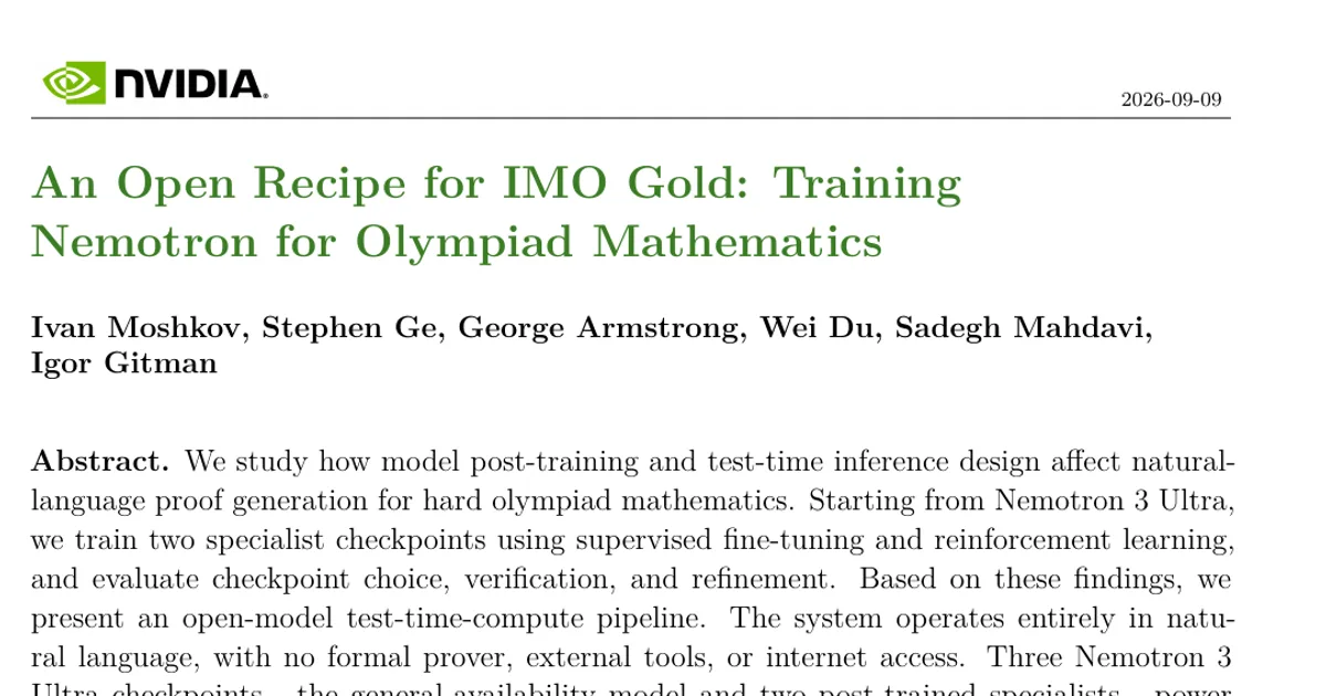 An Open Recipe for IMO Gold: Training Nemotron for Olympiad Mathematics