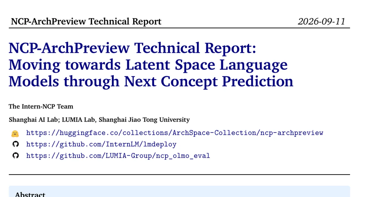 NCP-ArchPreview Technical Report: Moving towards Latent Space Language Models through Next Concept Prediction