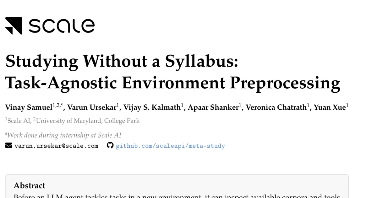 Studying Without a Syllabus: Task-Agnostic Environment Preprocessing