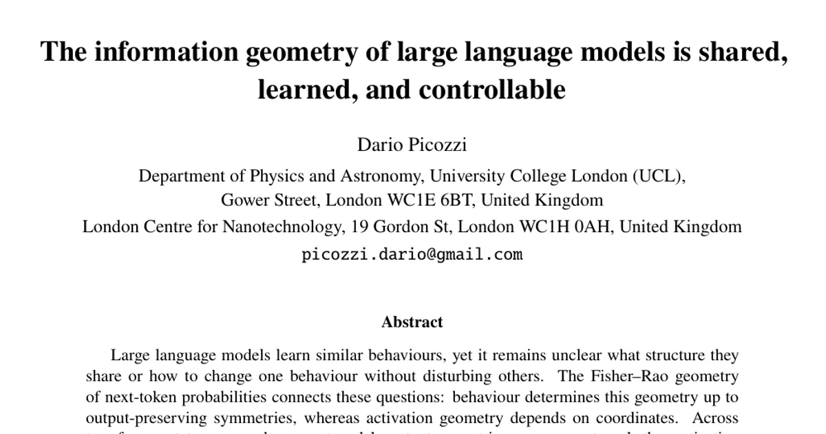 La geometria dell’informazione dei grandi modelli linguistici è condivisa, appresa e controllabile
