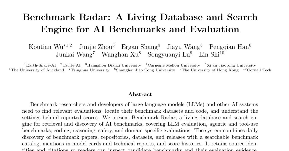 Benchmark Radar: una banca dati in costante aggiornamento e un motore di ricerca per i benchmark e la valutazione dell’IA