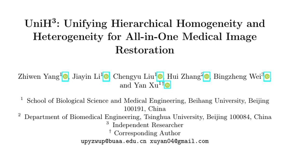 UniH$^3$: unificare omogeneità ed eterogeneità gerarchiche per il restauro delle immagini mediche con un unico modello