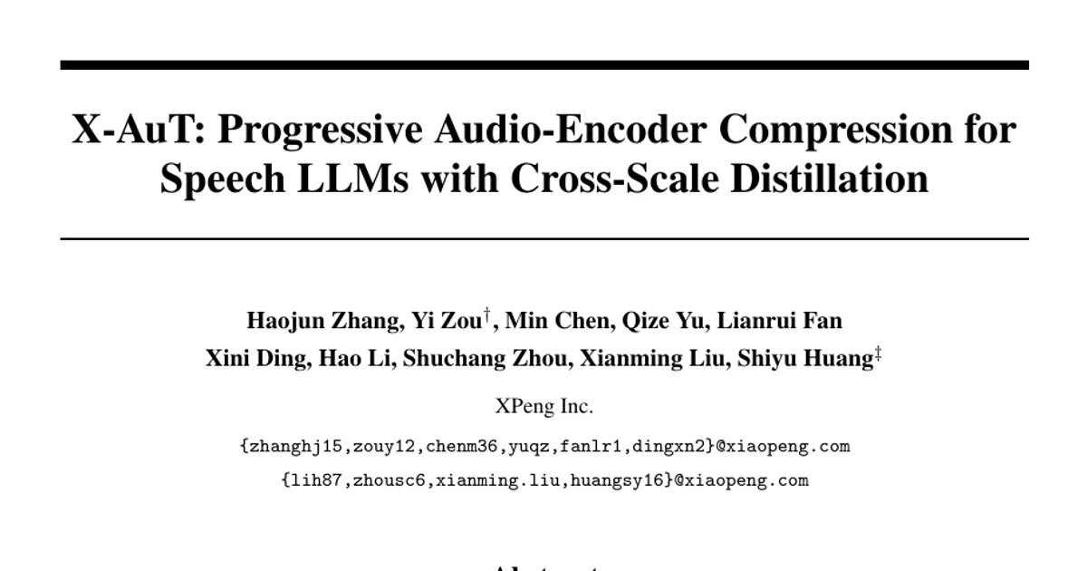 X-AuT: Progressive Audio-Encoder Compression for Speech LLMs with Cross-Scale Distillation