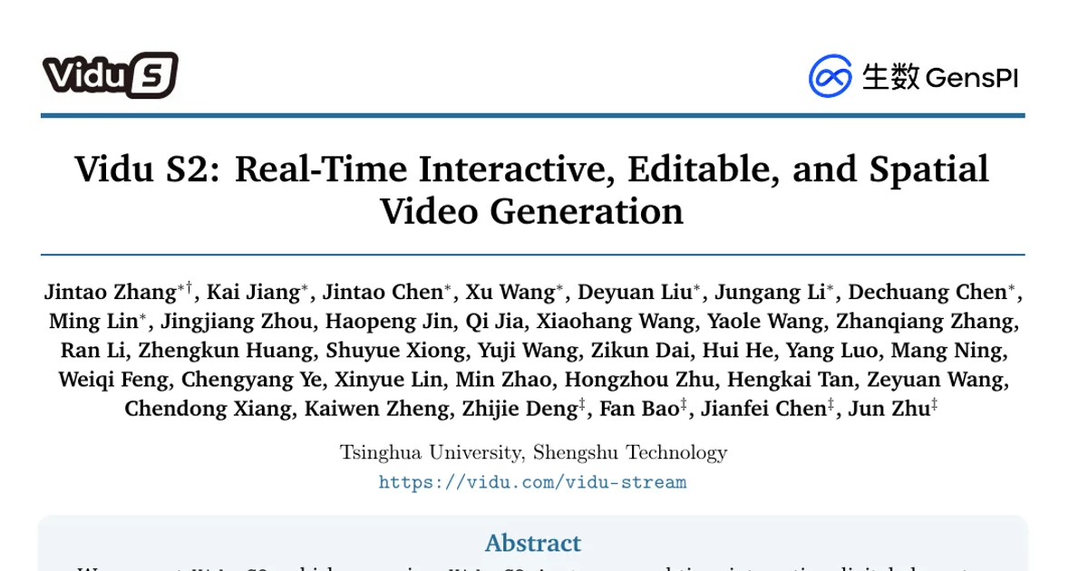 Vidu S2: generazione di video interattiva, modificabile e spaziale in tempo reale