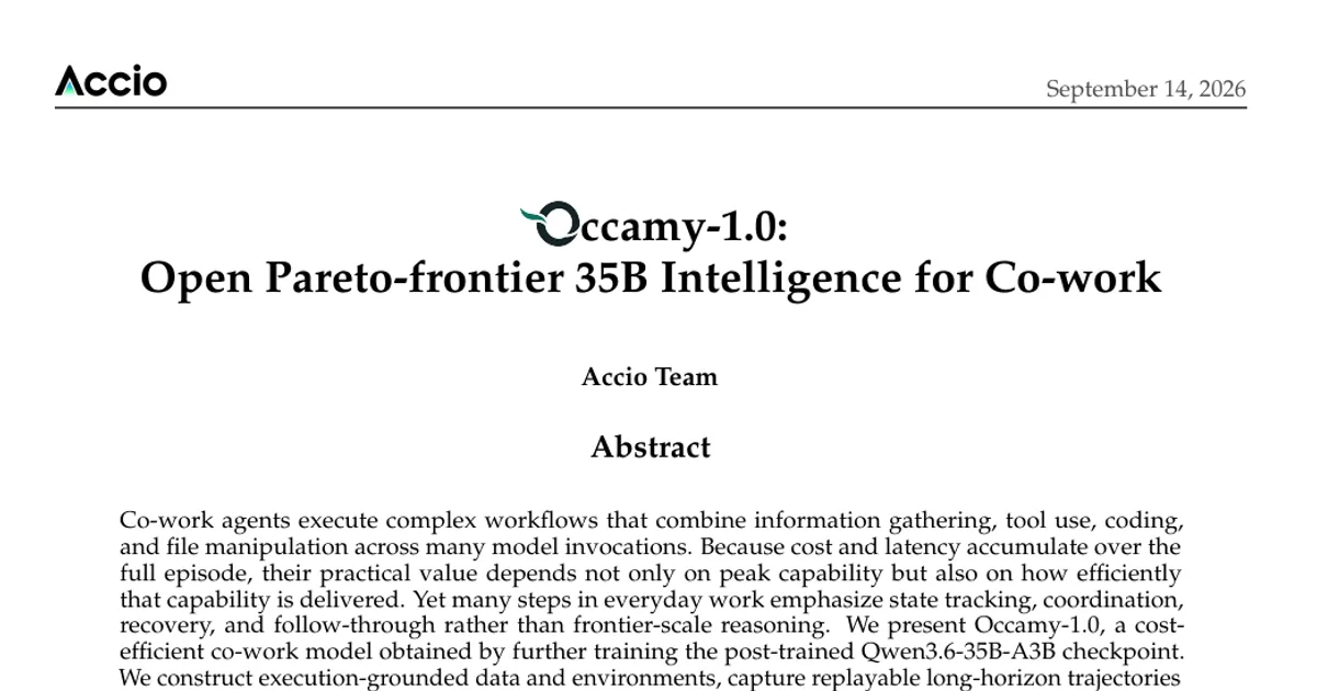 Occamy-1.0: intelligenza aperta da 35B sulla frontiera di Pareto per il lavoro collaborativo