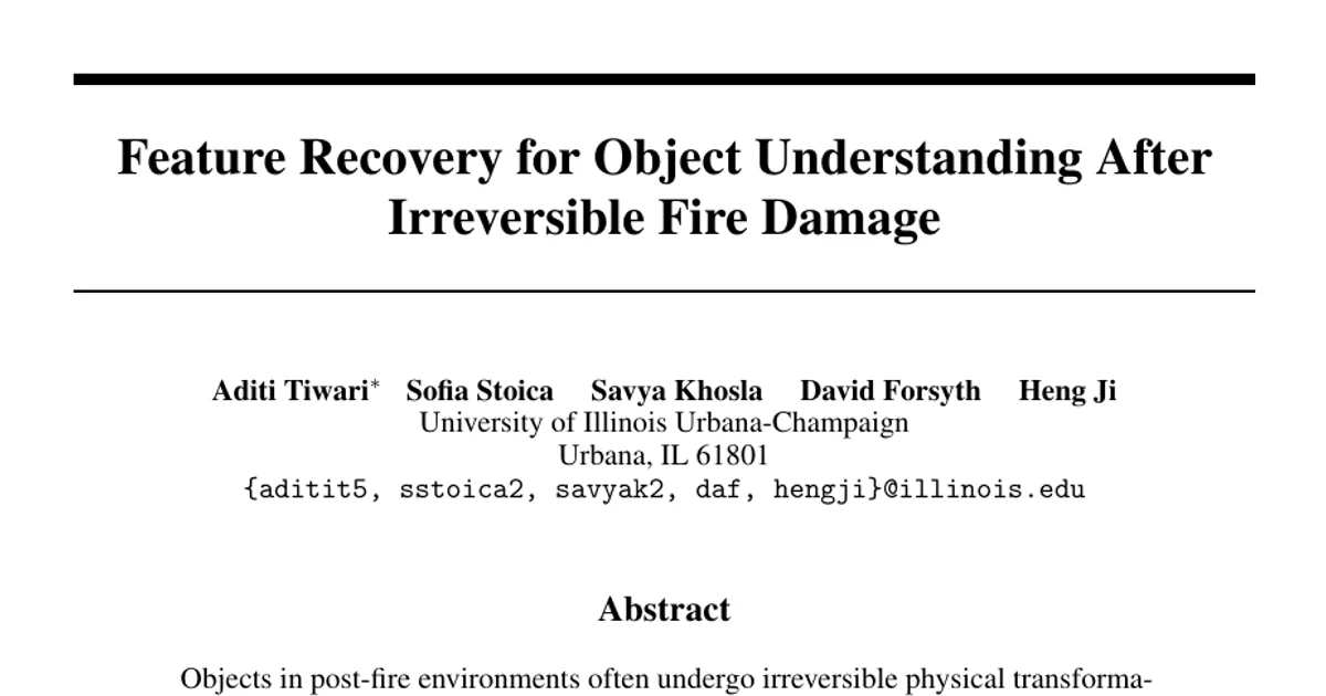 Feature Recovery for Object Understanding After Irreversible Fire Damage