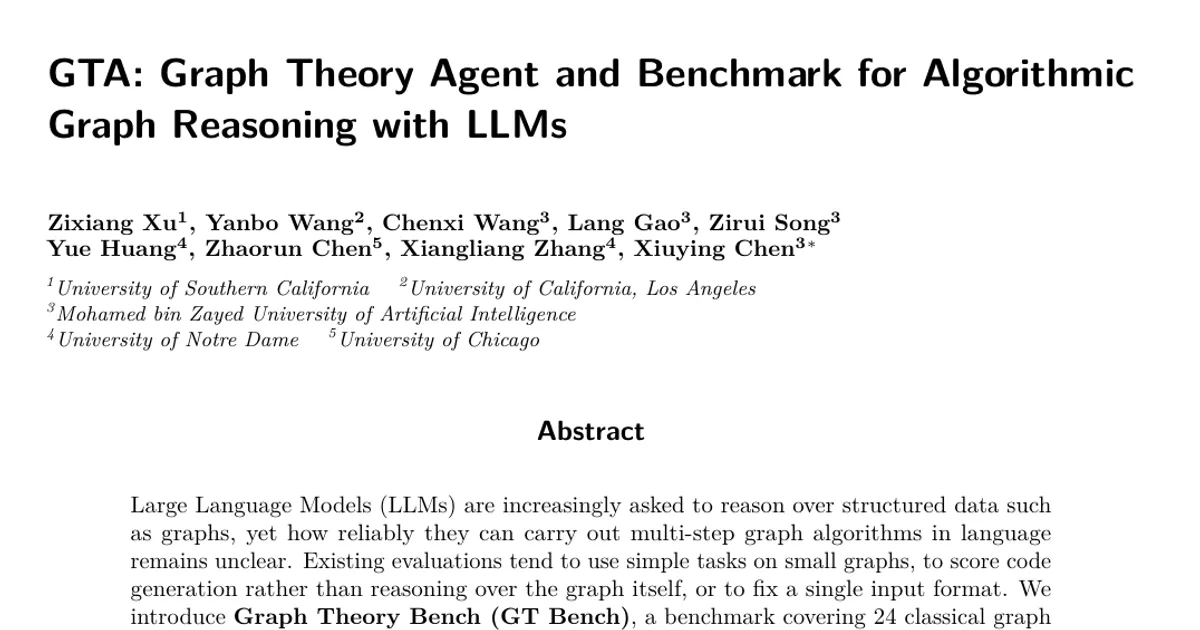 GTA: Graph Theory Agent e benchmark per il ragionamento algoritmico sui grafi con gli LLM