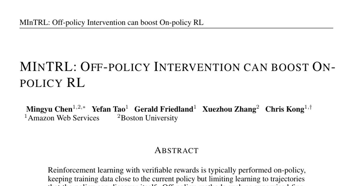 MInTRL: l’intervento off-policy può potenziare l’apprendimento per rinforzo on-policy