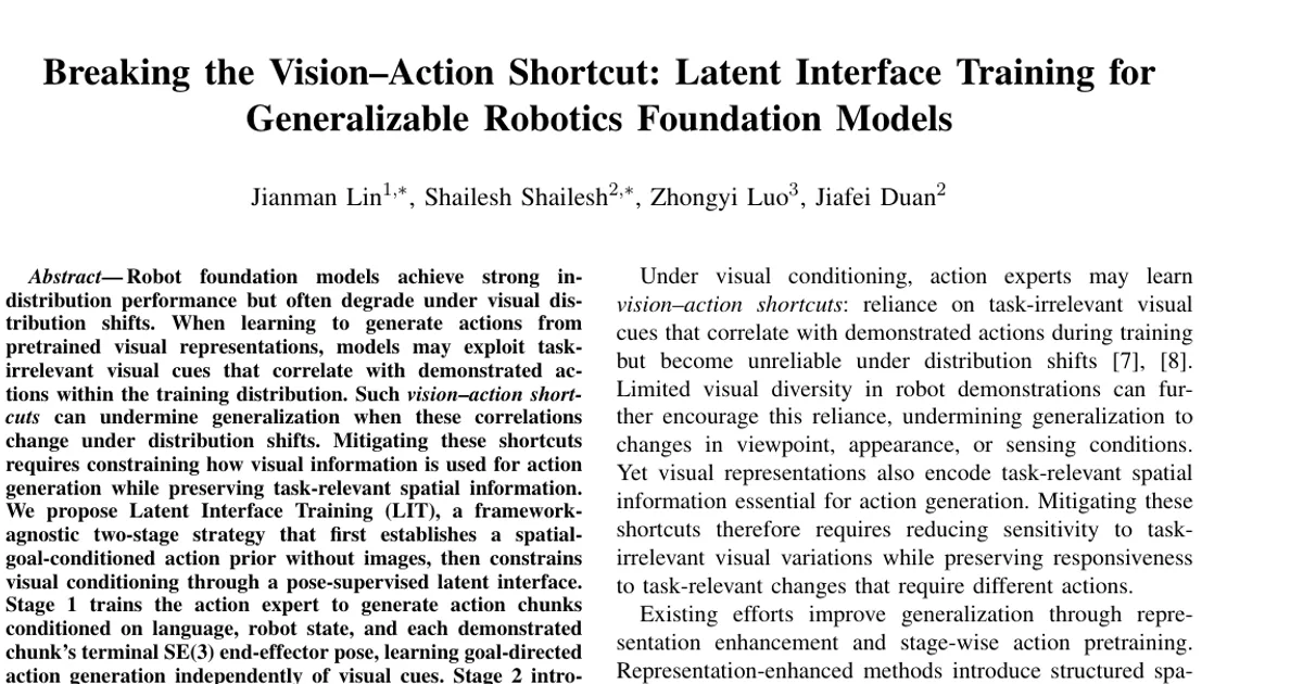 Spezzare la scorciatoia visione-azione: addestramento dell’interfaccia latente per modelli fondazionali di robotica capaci di generalizzare
