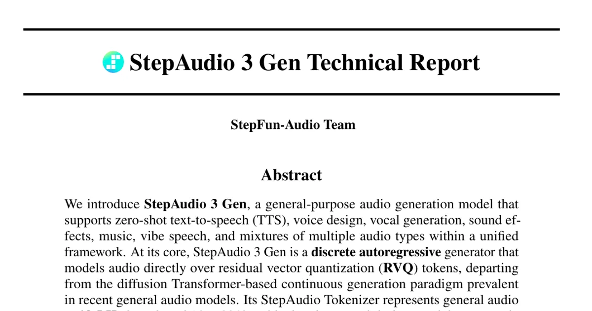 StepAudio 3 Gen Technical Report