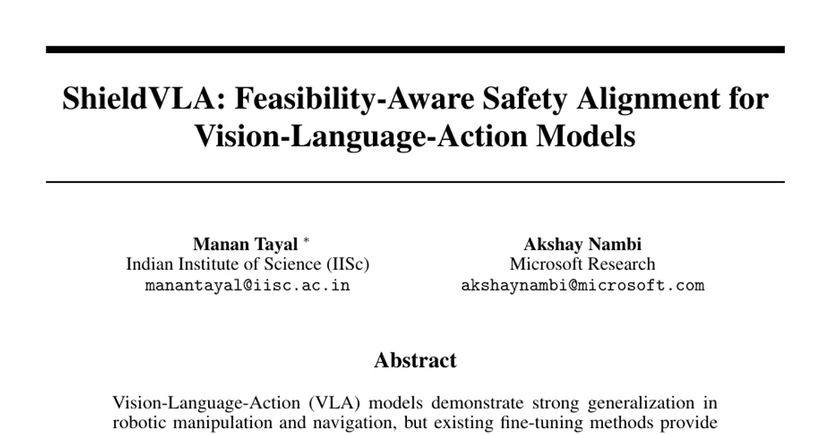 ShieldVLA: allineamento alla sicurezza consapevole della fattibilità per i modelli visione-linguaggio-azione