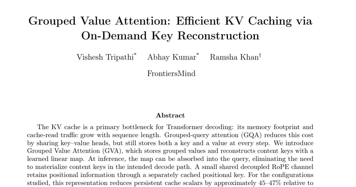 Grouped Value Attention: caching KV efficiente tramite ricostruzione delle chiavi su richiesta