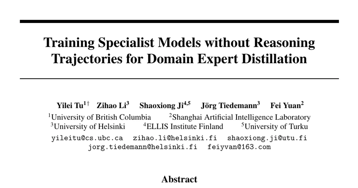 Training Specialist Models without Reasoning Trajectories for Domain Expert Distillation