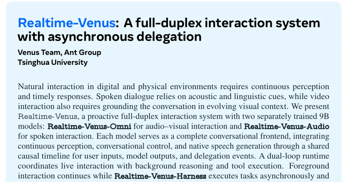 Realtime-Venus: un sistema di interazione full-duplex con delega asincrona