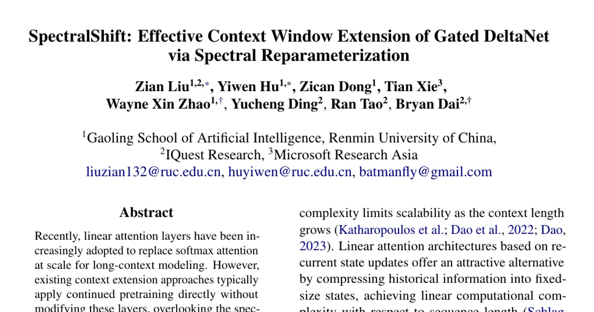SpectralShift: estensione efficace della finestra di contesto di Gated DeltaNet tramite riparametrizzazione spettrale