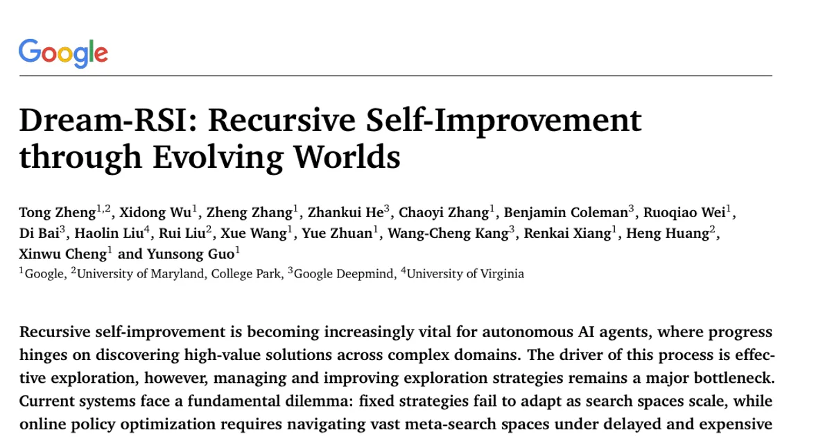 Dream-RSI: Recursive Self-Improvement through Evolving Worlds