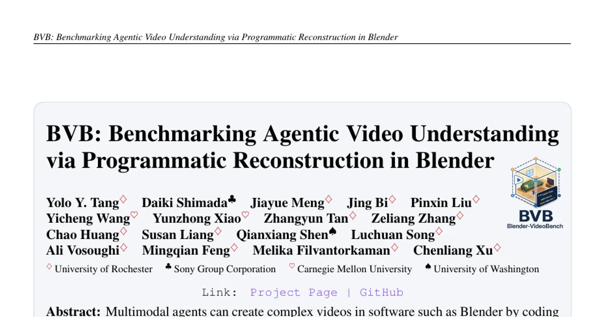 BVB: Benchmarking Agentic Video Understanding via Programmatic Reconstruction in Blender