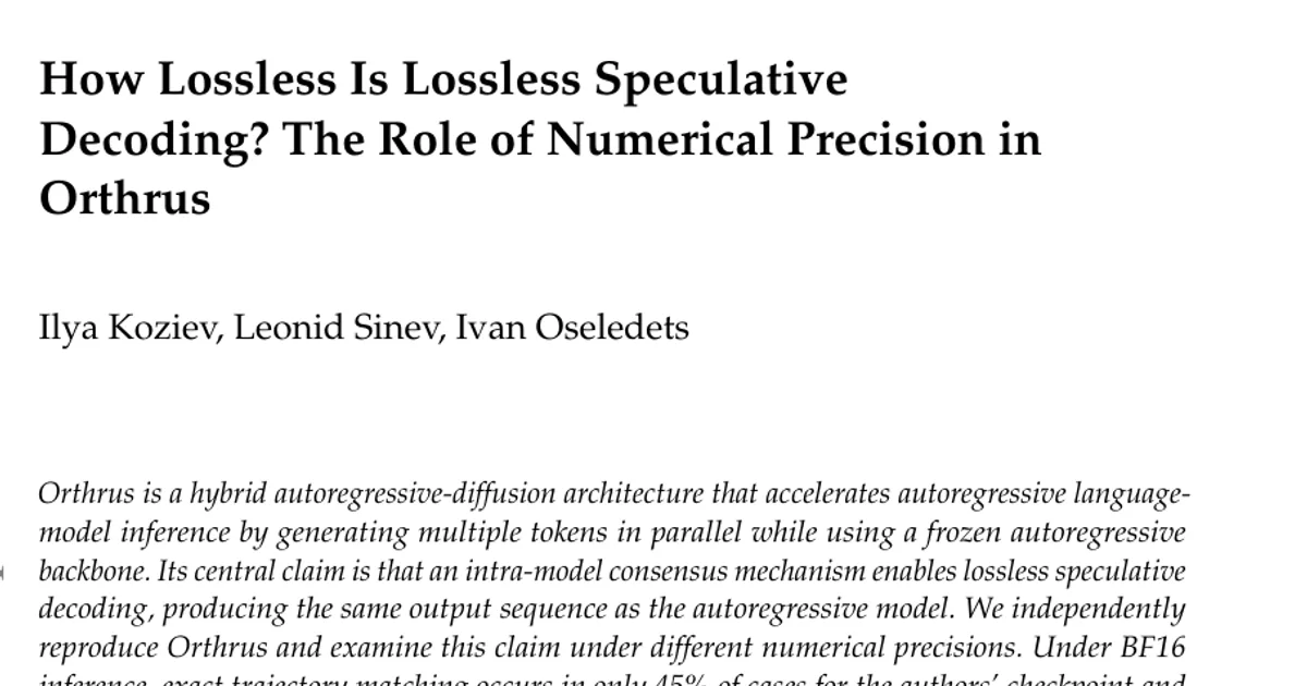 How Lossless Is Lossless Speculative Decoding? The Role of Numerical Precision in Orthrus