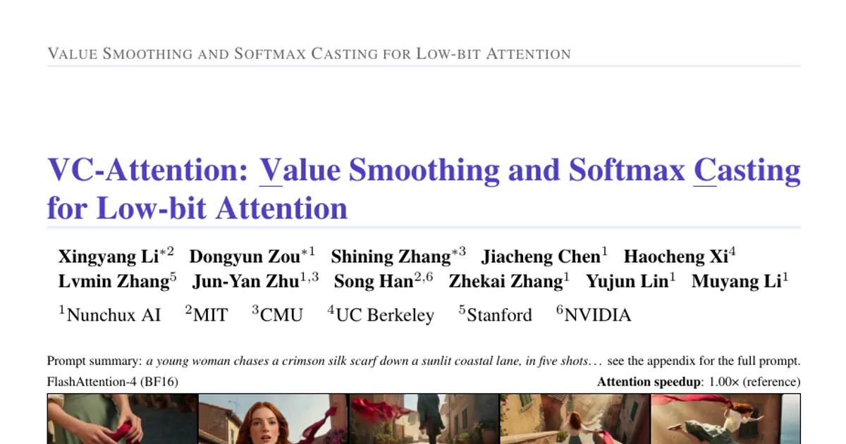 VC-Attention: Value Smoothing and Softmax Casting for Low-bit Attention