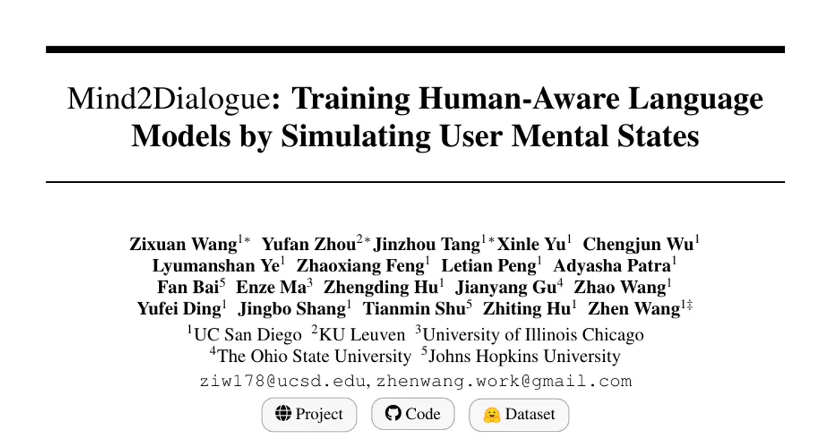 Mind2Dialogue: Training Human-Aware Language Models by Simulating User Mental States