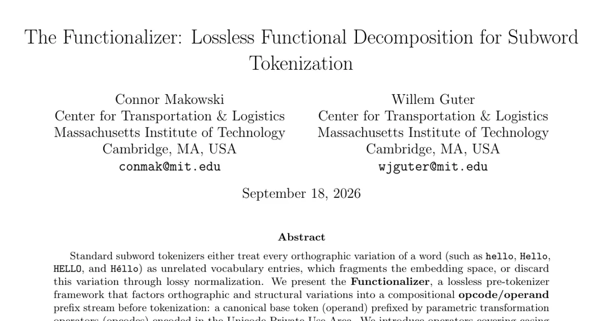 The Functionalizer: decomposizione funzionale senza perdita per la tokenizzazione in sottoparole