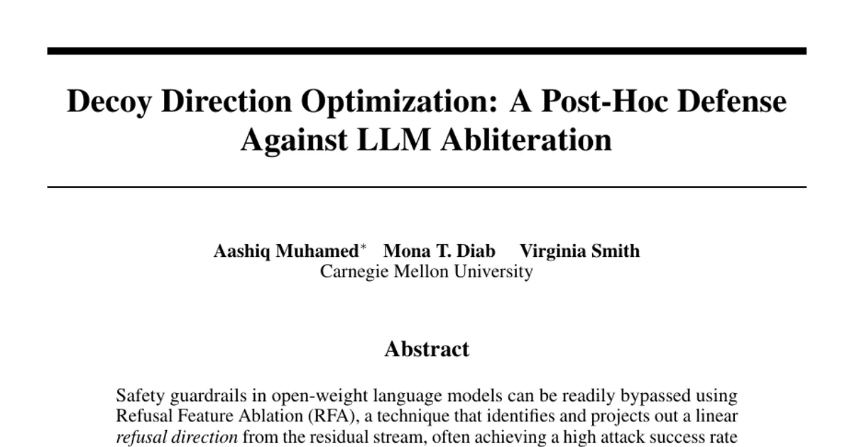 Decoy Direction Optimization: una difesa a posteriori contro l’abliterazione degli LLM