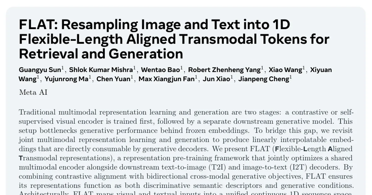 FLAT: ricampionamento di immagini e testo in token transmodali allineati di lunghezza flessibile in 1D per il recupero e la generazione