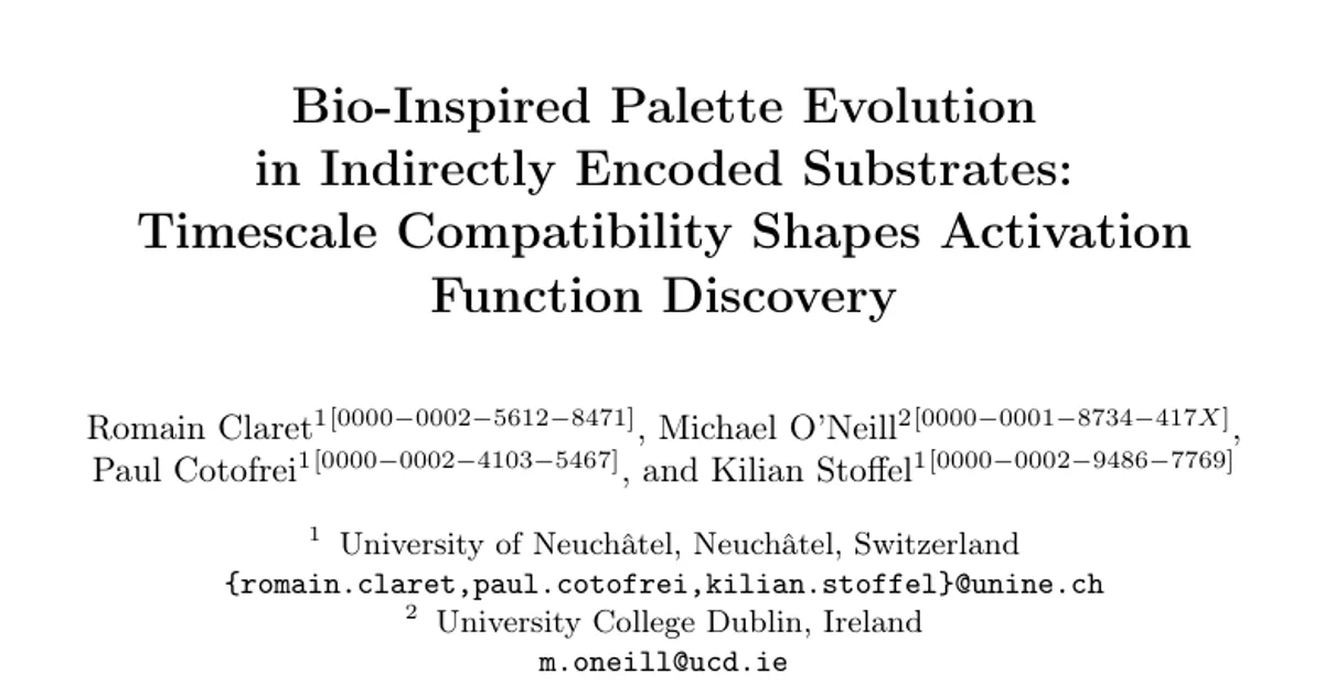 Bio-Inspired Palette Evolution in Indirectly Encoded Substrates: Timescale Compatibility Shapes Activation Function Discovery