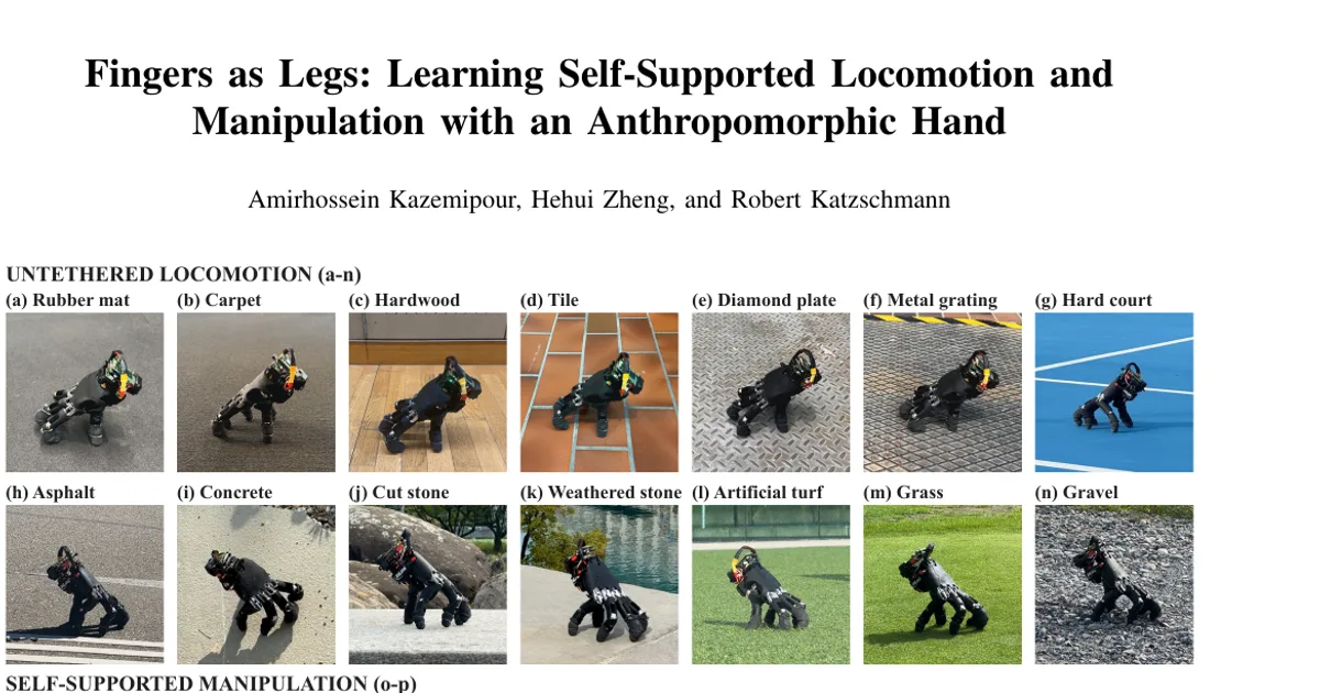 Dita come gambe: apprendere la locomozione e la manipolazione con una mano antropomorfa che si sostiene da sola