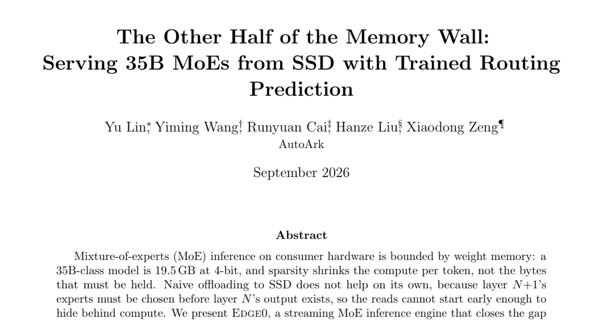 L’altra metà del muro della memoria: servire MoE da 35B da SSD con una predizione dell’instradamento addestrata