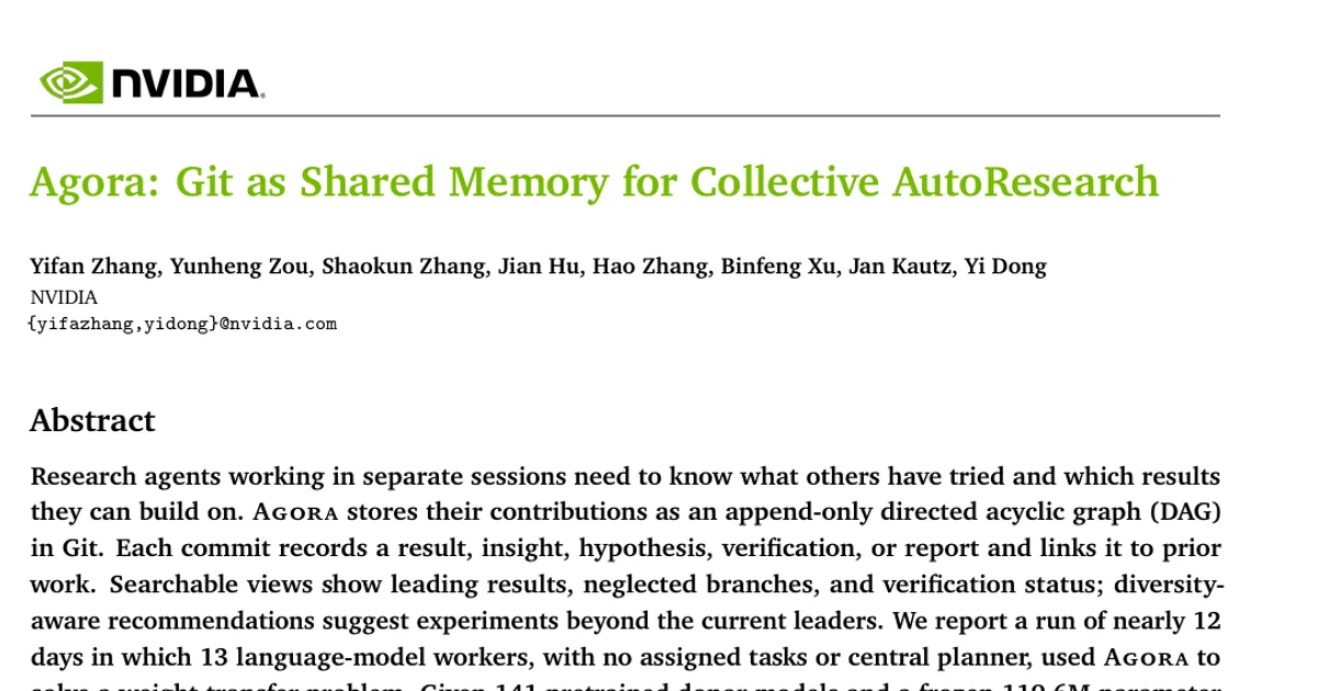 Agora: Git come memoria condivisa per l’AutoResearch collettiva