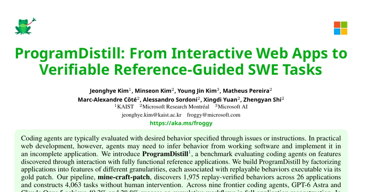 ProgramDistill: dalle applicazioni web interattive a task SWE verificabili guidati da applicazioni di riferimento