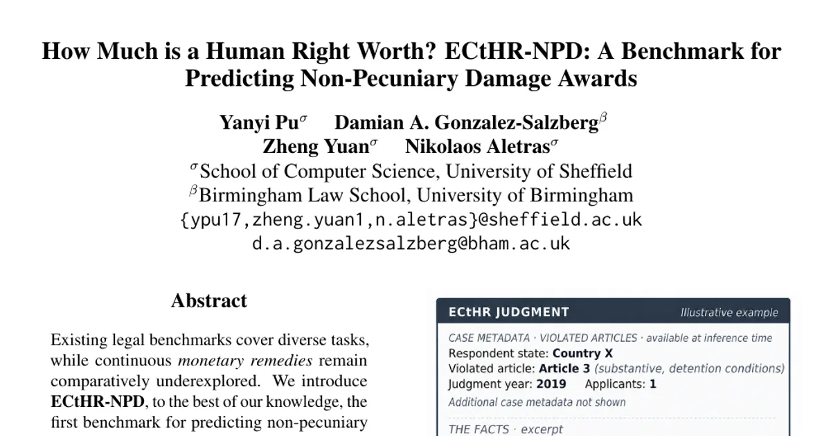 Quanto vale un diritto umano? ECtHR-NPD: un benchmark per prevedere i risarcimenti per danno non patrimoniale