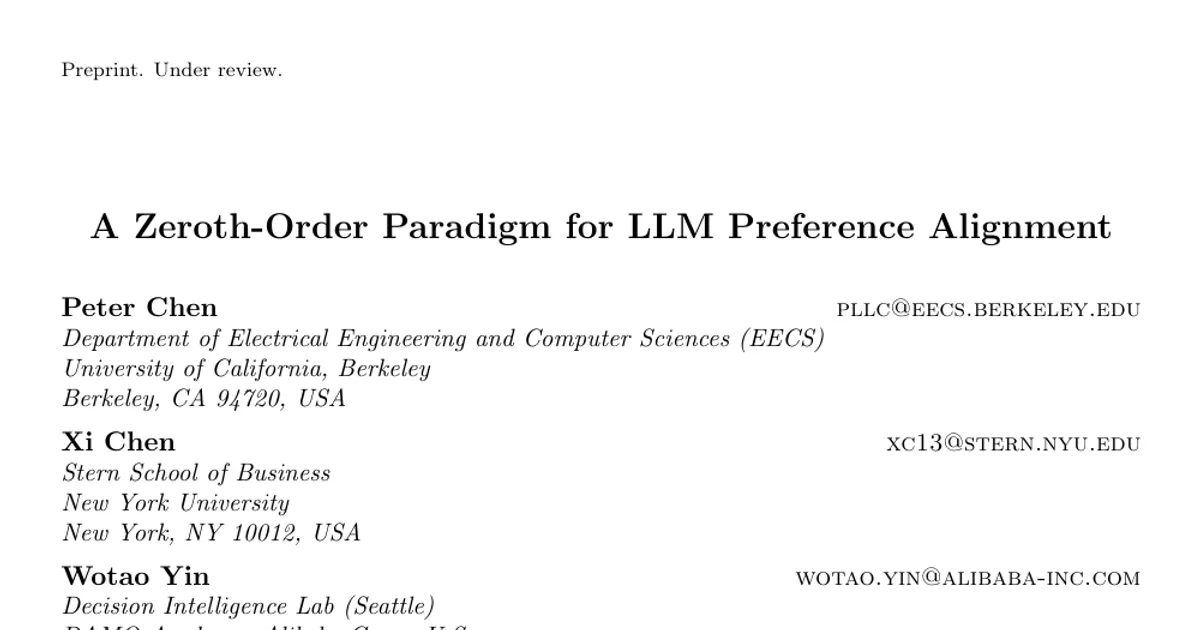 A Zeroth-Order Paradigm for LLM Preference Alignment