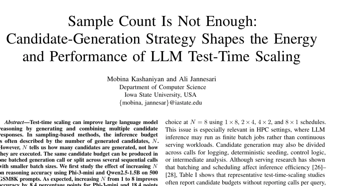 Il numero di campioni non basta: la strategia di generazione dei candidati determina il consumo energetico e le prestazioni dello scaling in fase di test dei modelli linguistici di grandi dimensioni