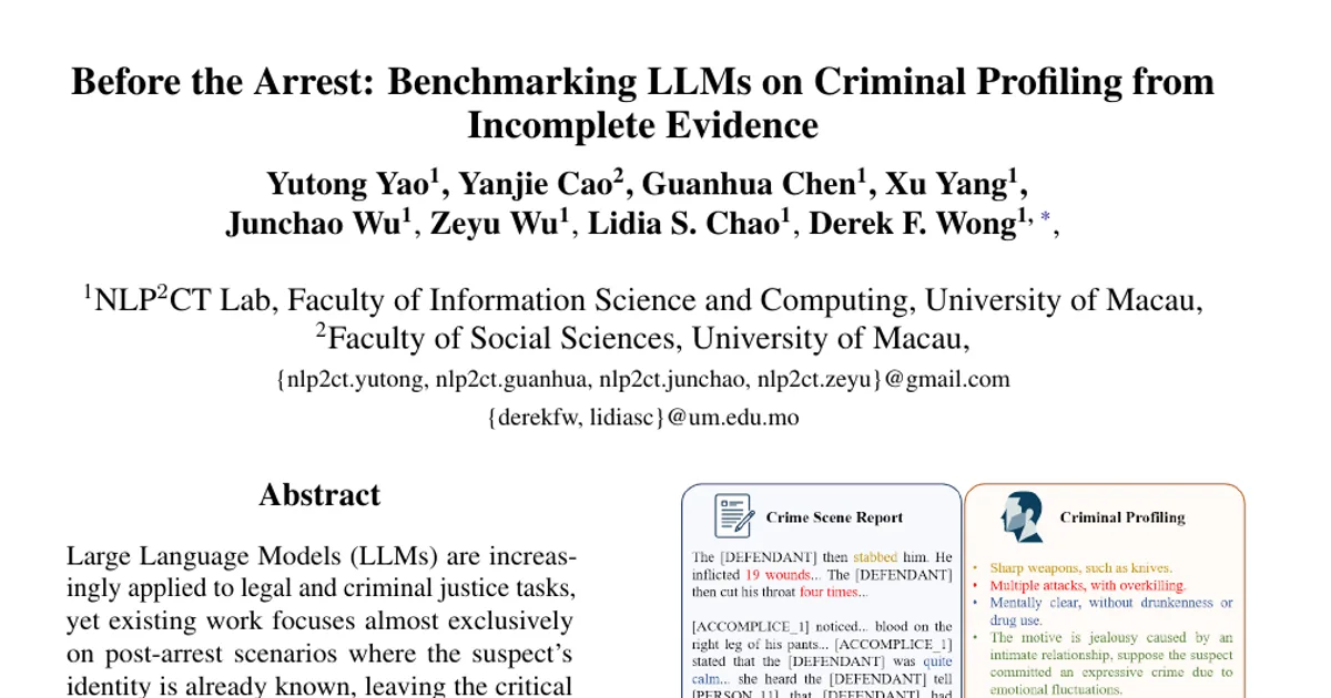 Prima dell’arresto: benchmarking degli LLM sulla profilazione criminale basata su prove incomplete