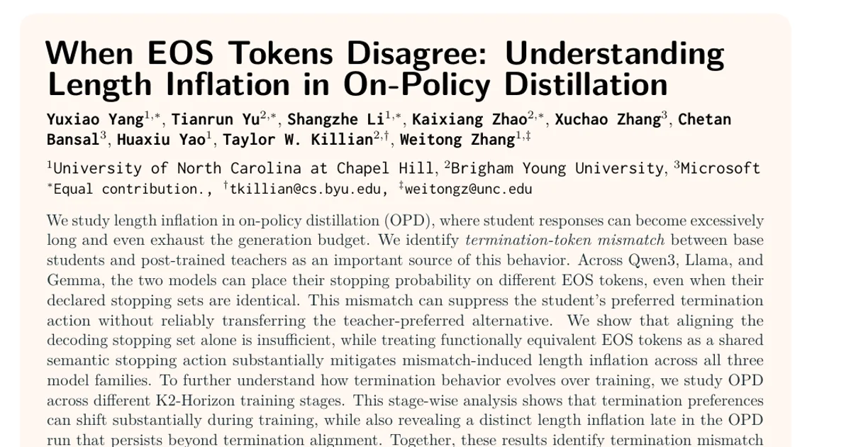 When EOS Tokens Disagree: Understanding Length Inflation in On-Policy Distillation