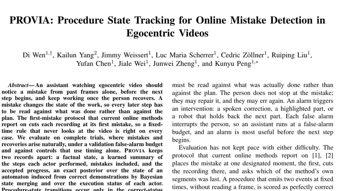 PROVIA: tracciamento dello stato delle procedure per rilevare online gli errori nei video egocentrici